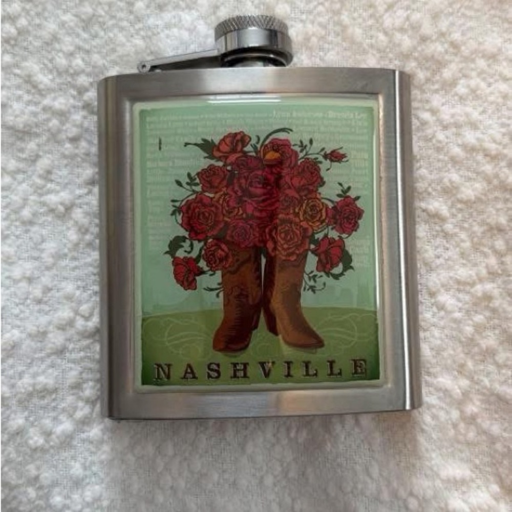 Nashville Cowboy Boot Floral Stainless Steel Flask – New